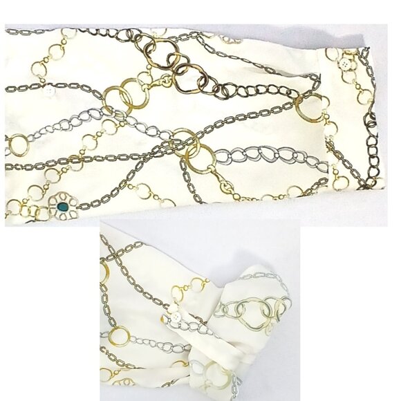 Violeta by Mango Cream V-neck Long Sleeve Blouse with Chains Pattern EUC - Picture 7 of 11